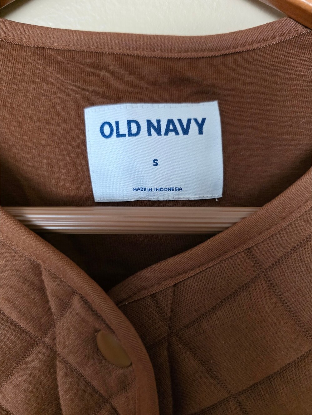 Old Navy Brown Textured Quilted Snap Jacket S Lightweight Pockets Classic Boho - Picture 4 of 10